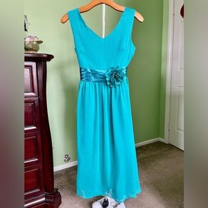 Bow Dream Flower Girl Dress V-Neckline Chiffon Teal Size 16